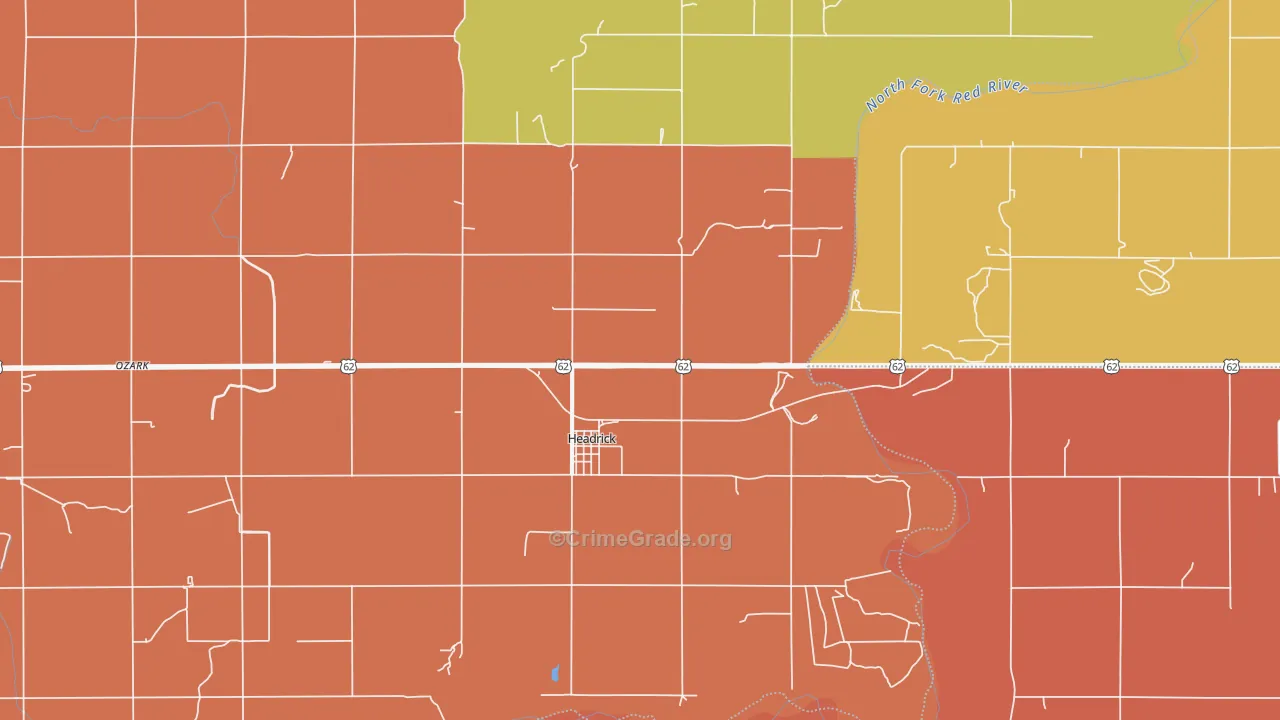 Headrick, OK Map of Robbery Rates