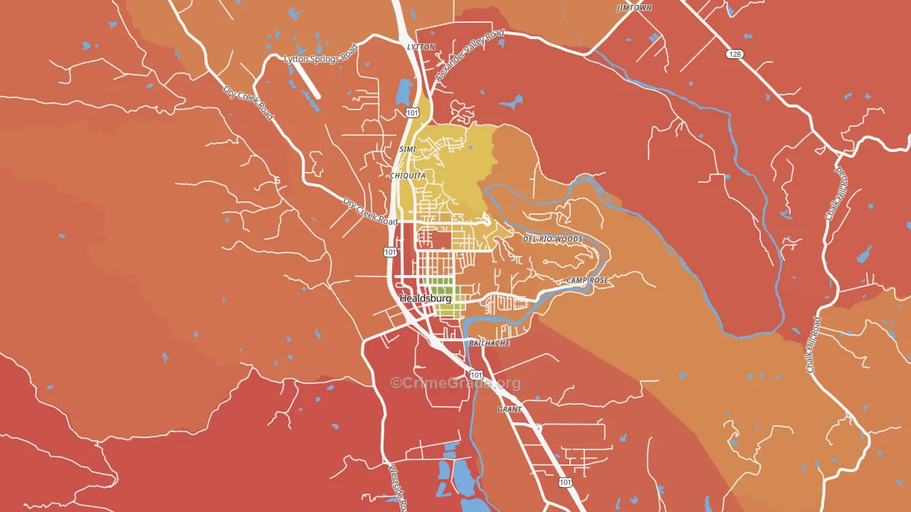 Healdsburg, CA Map of Robbery Rates