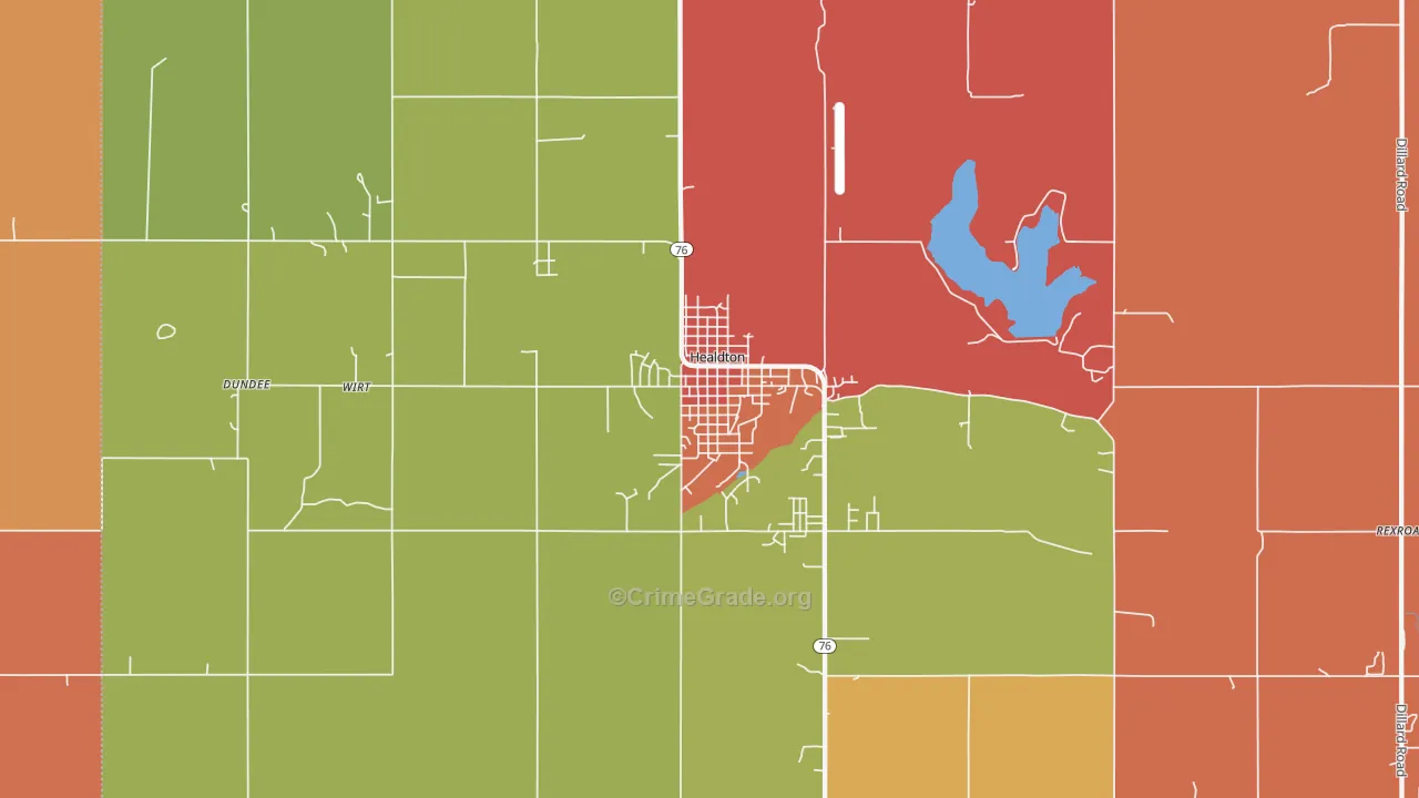 Healdton, OK Map of Robbery Rates