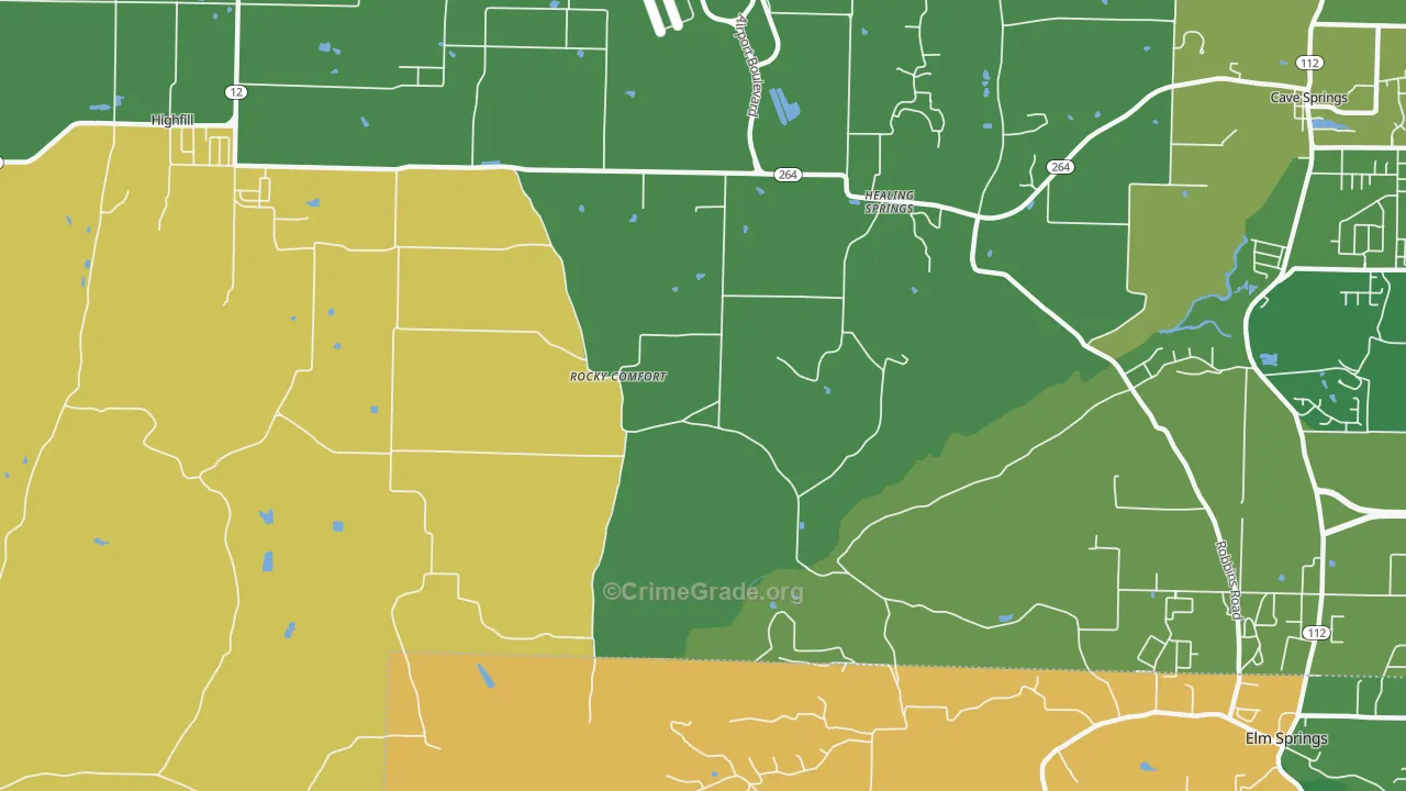 Healing Springs, AR Map of Robbery Rates
