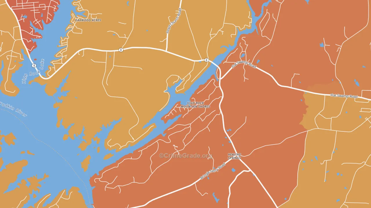 Healing Springs, NC Map of Robbery Rates