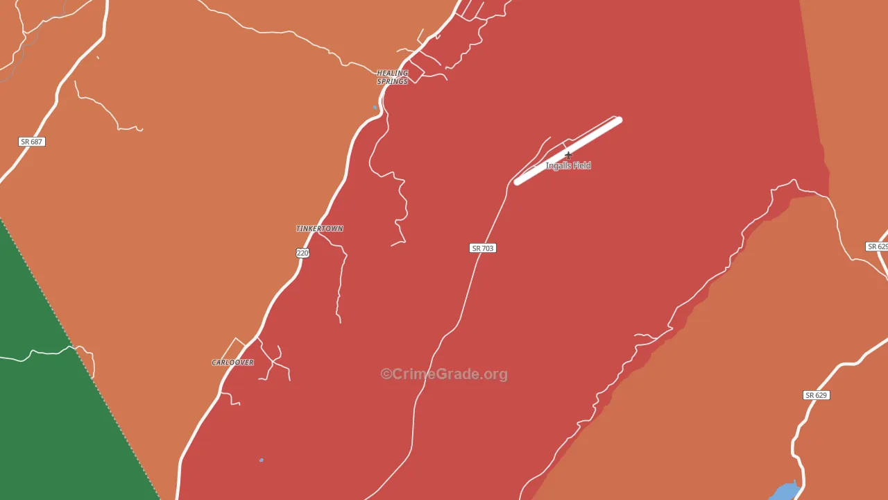 Healing Springs, VA Map of Robbery Rates