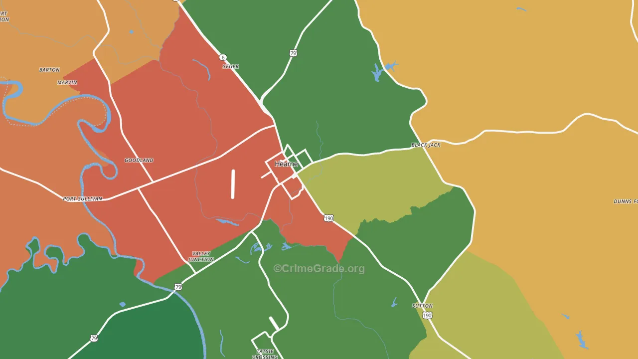 Hearne, TX Map of Robbery Rates
