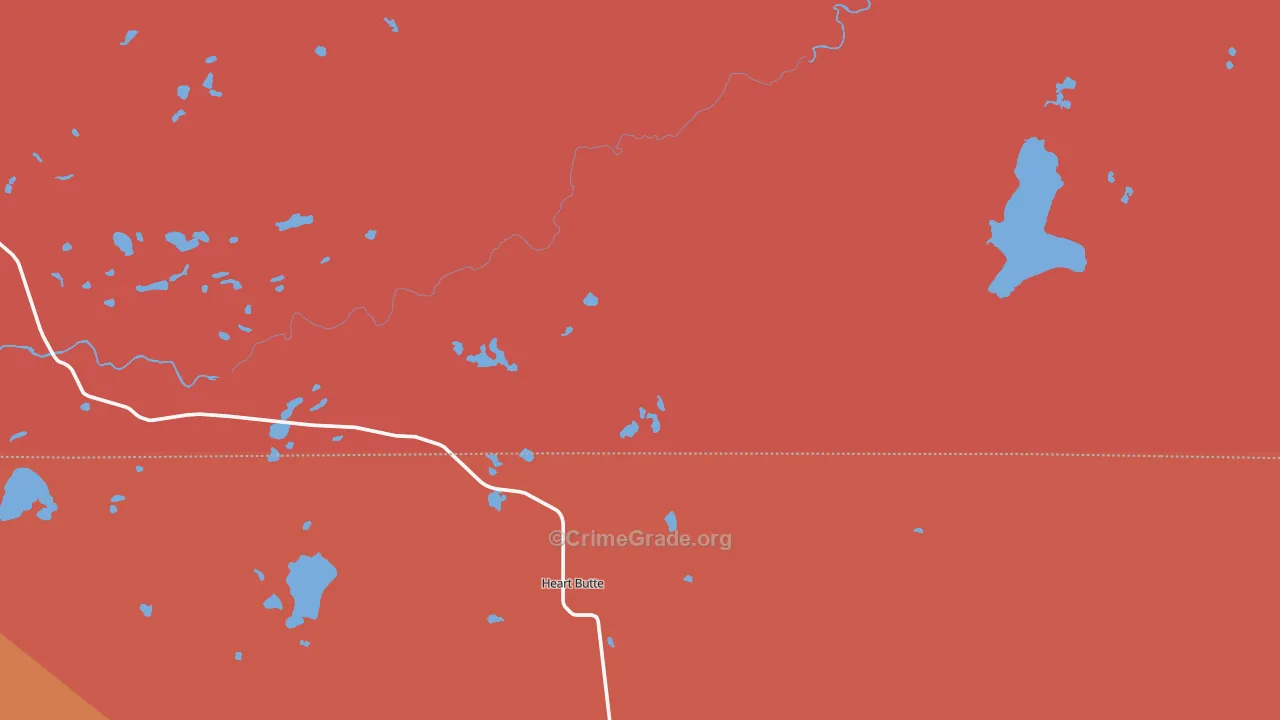 Heart Butte, MT Map of Robbery Rates