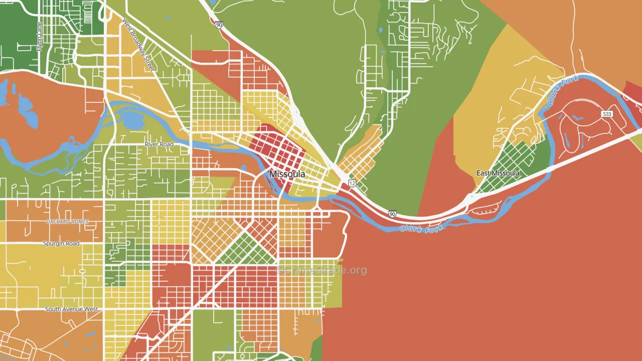 Heart of Missoula, Missoula, MT Map of Robbery Rates