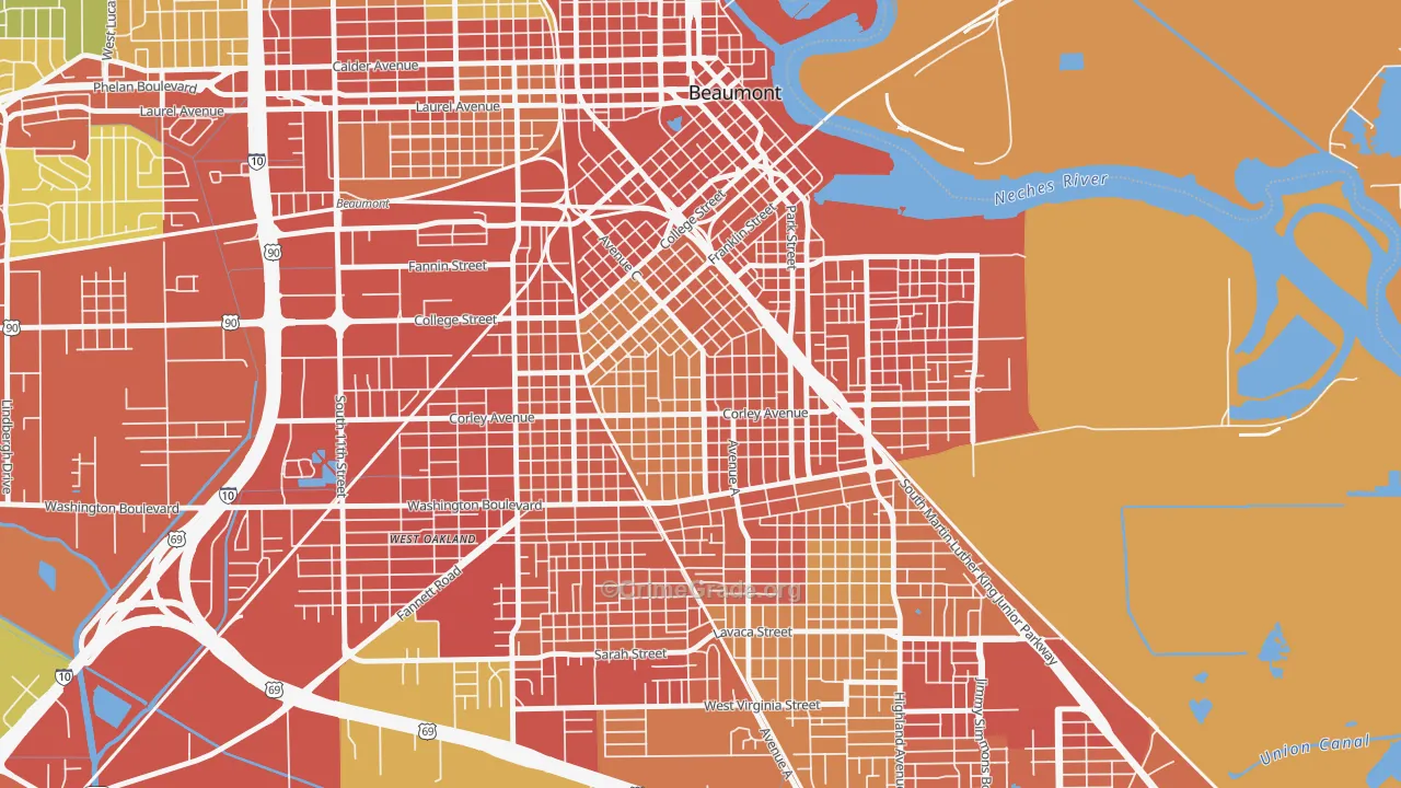 Heart of the City, Beaumont, TX Map of Robbery Rates