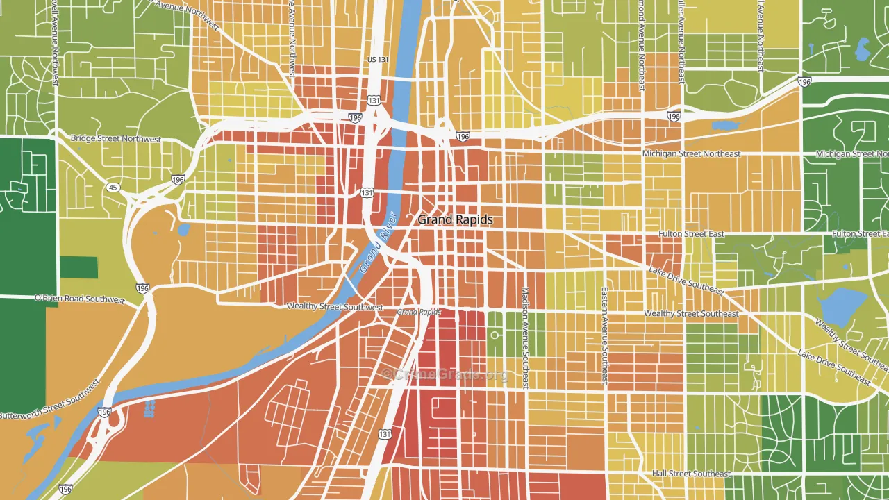 Heartside-Downtown, Grand Rapids, MI Map of Robbery Rates