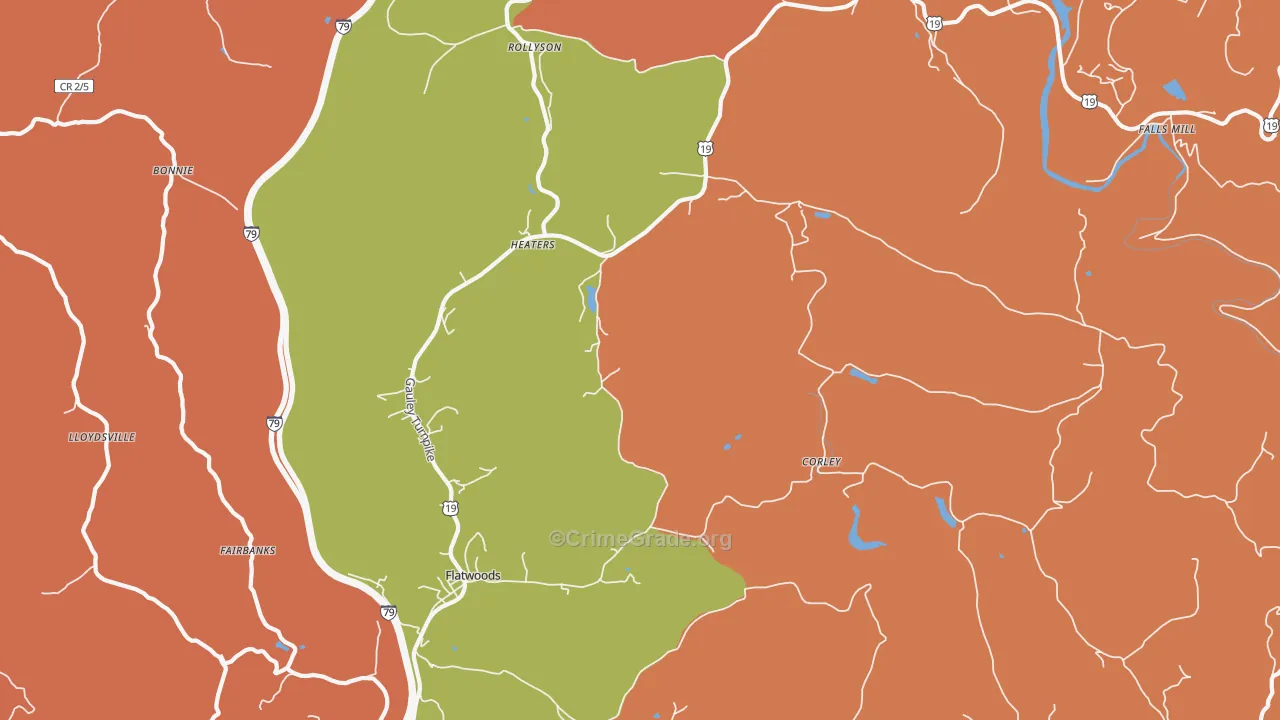 Heaters, WV Map of Robbery Rates