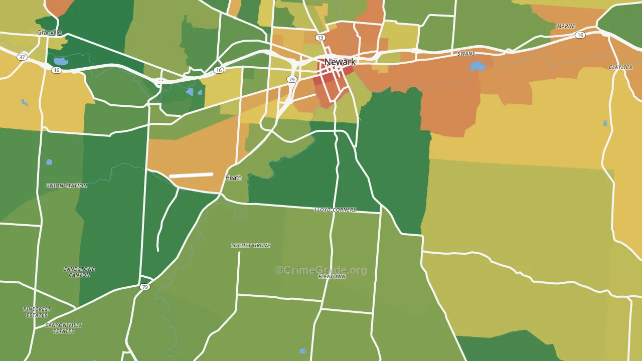 Heath, OH Map of Robbery Rates