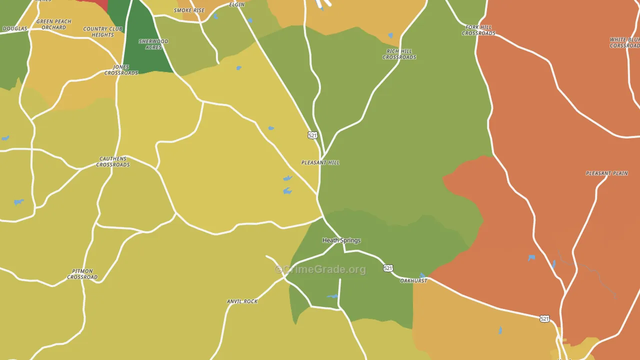 Heath Springs, SC Map of Robbery Rates