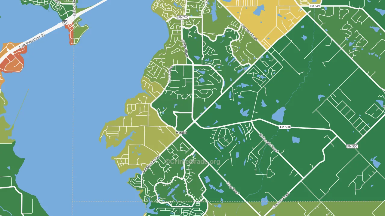 Heath, TX Map of Robbery Rates