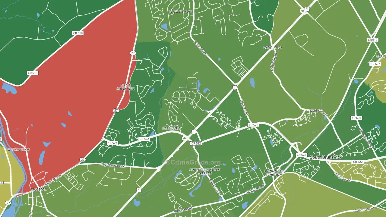 Heathcote, NJ Map of Robbery Rates