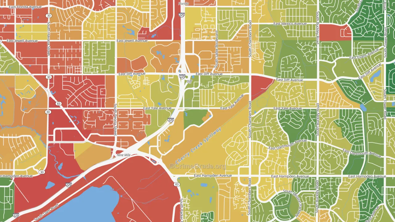 Heather Gardens, Aurora, CO Map of Robbery Rates