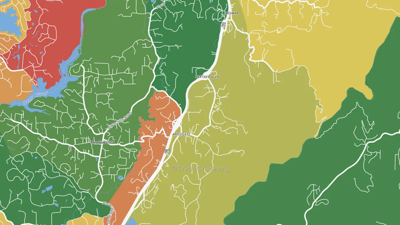 Heather Glen, CA Map of Robbery Rates