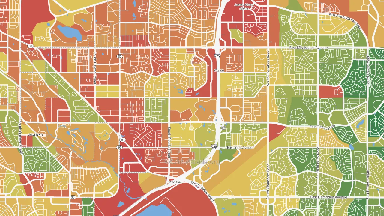 Heather Ridge, Aurora, CO Map of Robbery Rates