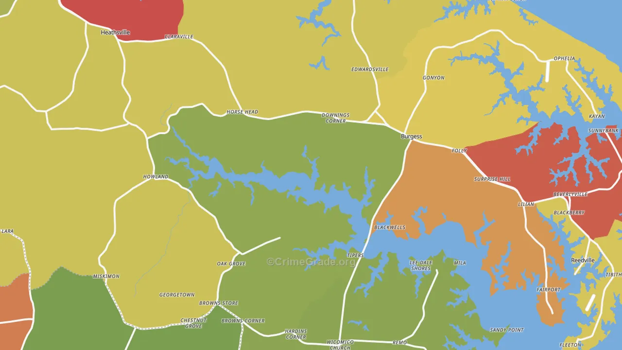 Heathsville, VA Map of Robbery Rates