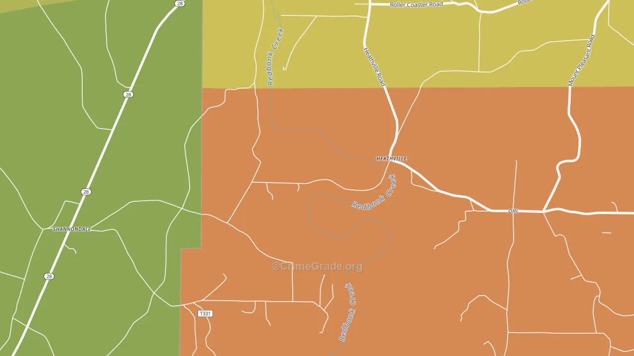 Heathville, PA Map of Robbery Rates