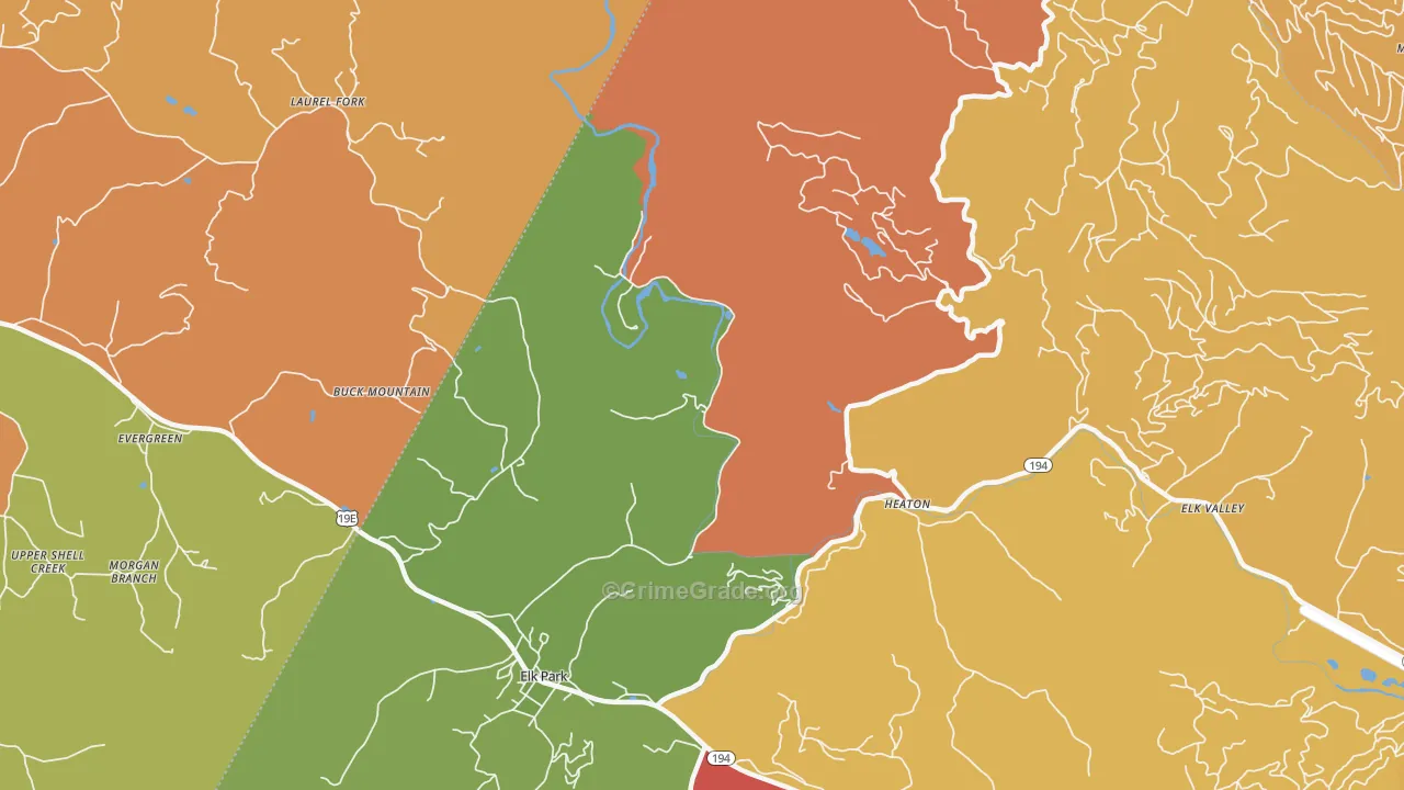 Heaton, NC Map of Robbery Rates
