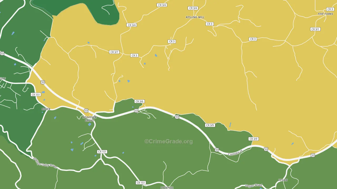 Heavener Grove, WV Map of Robbery Rates