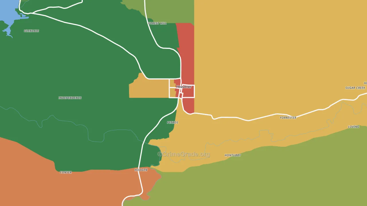 Heavener, OK Map of Robbery Rates