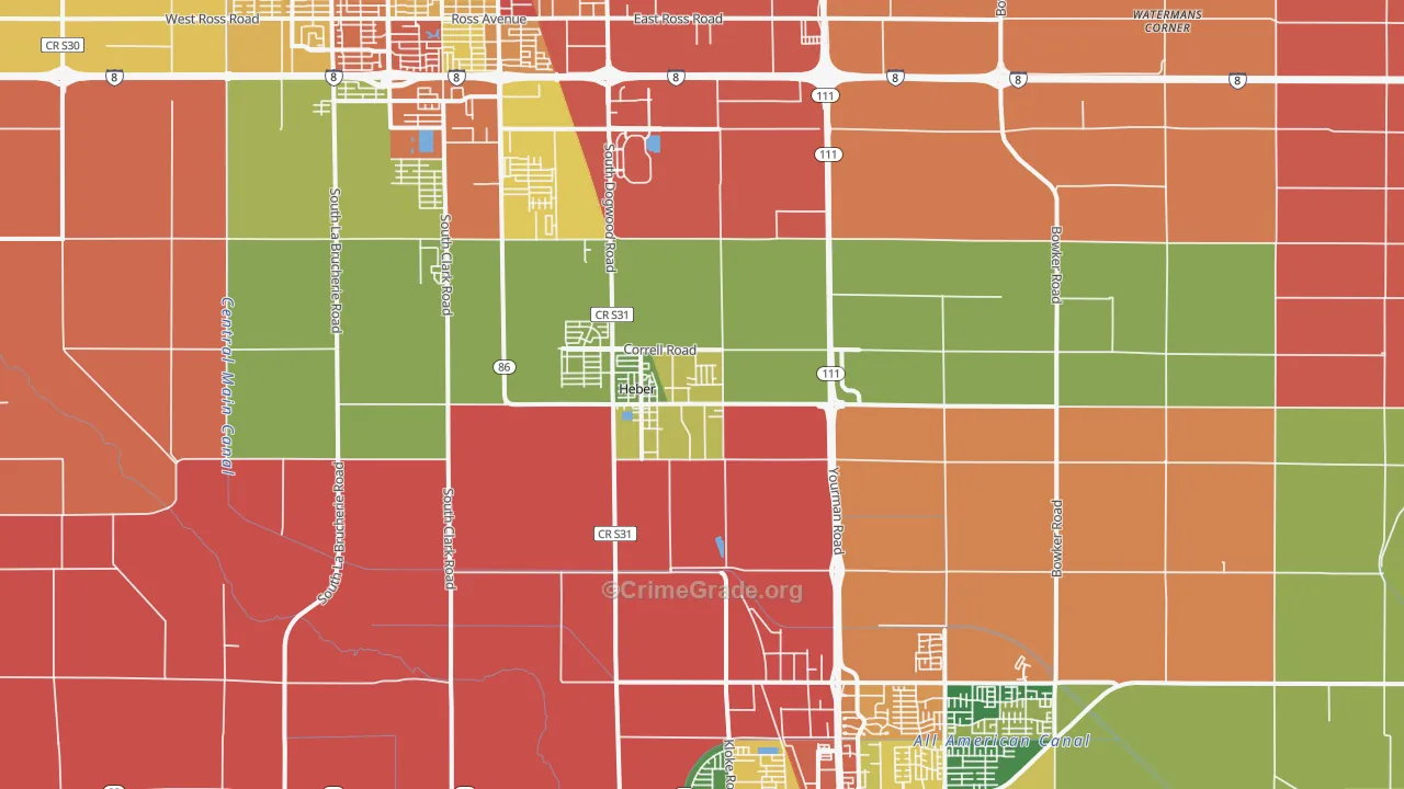 Heber, CA Map of Robbery Rates