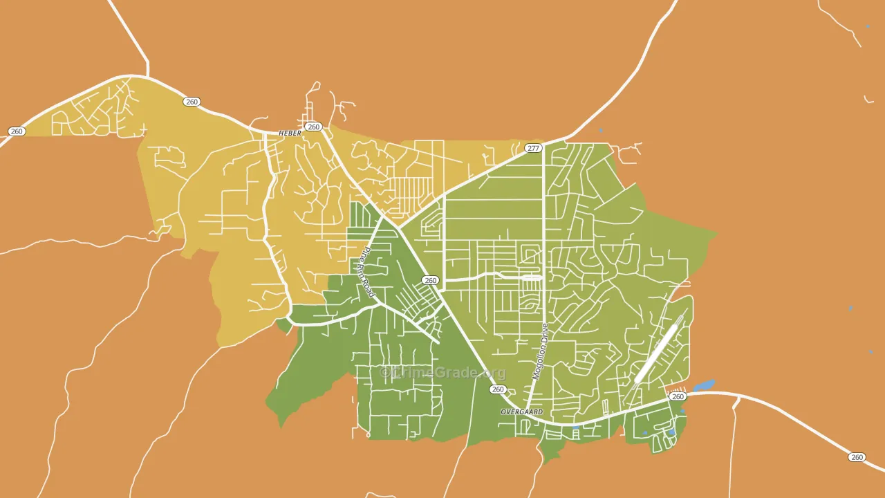 Heber-Overgaard, AZ Map of Robbery Rates