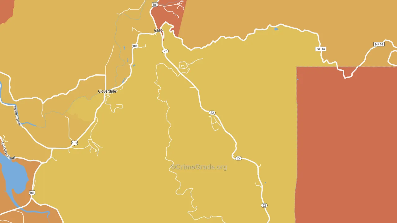 Hebo, OR Map of Robbery Rates