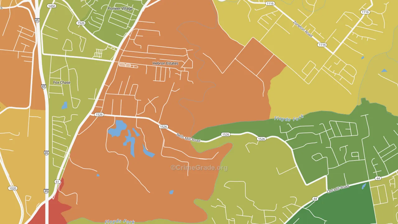 Hebron Estates, KY Map of Robbery Rates