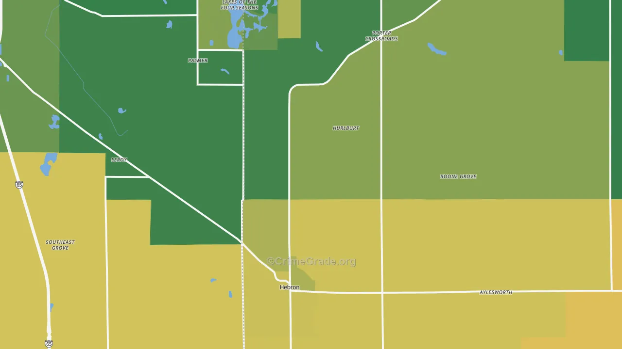 Hebron, IN Map of Robbery Rates