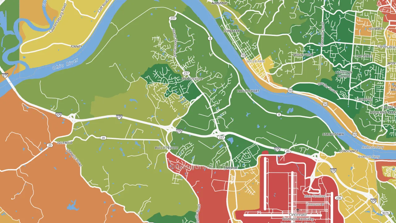 Hebron, KY Map of Robbery Rates