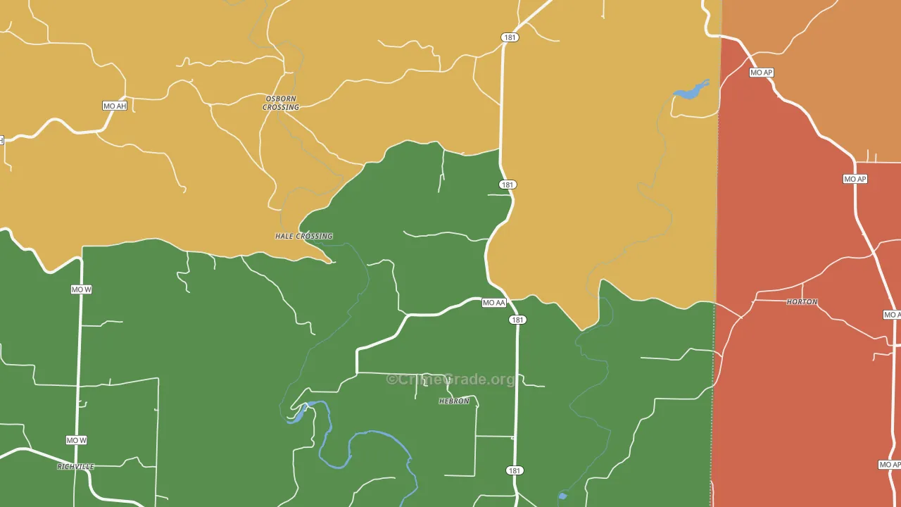 Hebron, MO Map of Robbery Rates