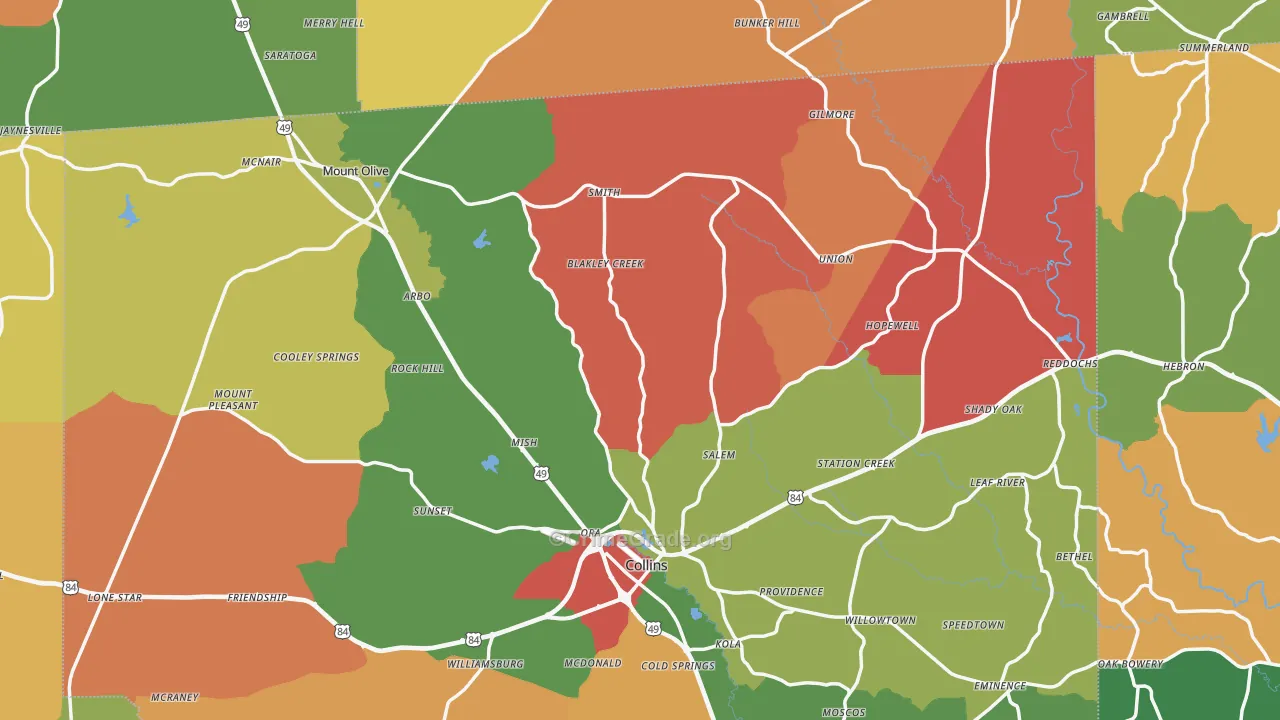 Hebron, MS Map of Robbery Rates