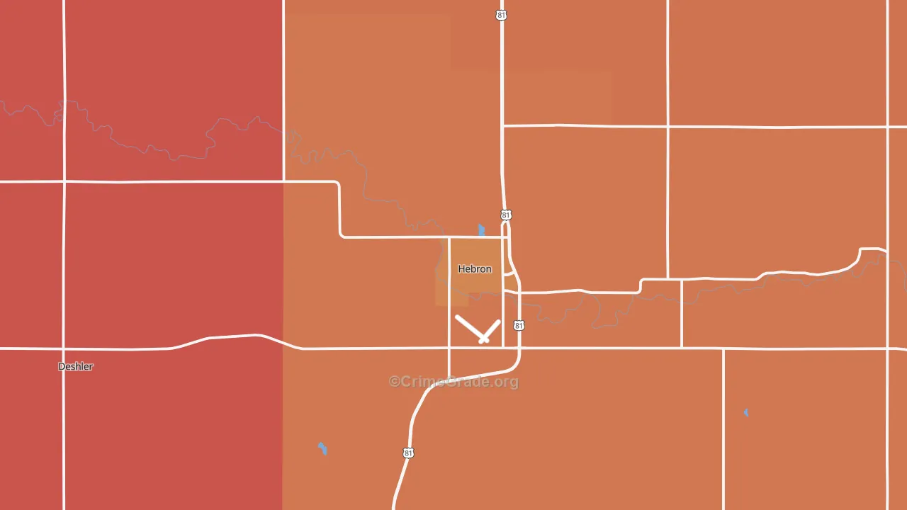 Hebron, NE Map of Robbery Rates