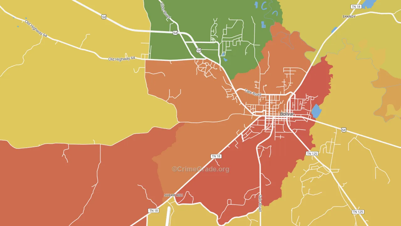 Hebron, TN Map of Robbery Rates