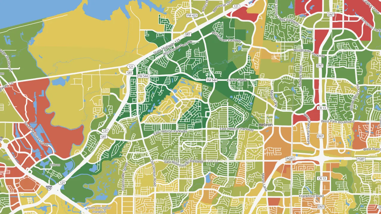 Hebron, TX Map of Robbery Rates
