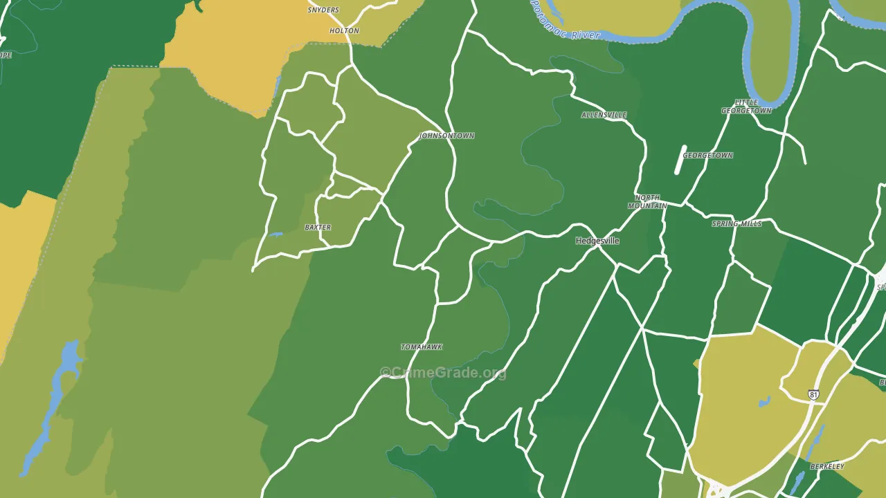 Hedgesville, WV Map of Robbery Rates