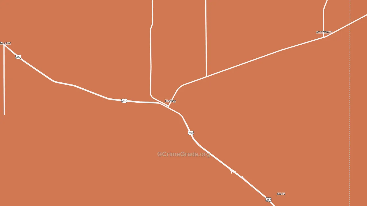 Hedley, TX Map of Robbery Rates