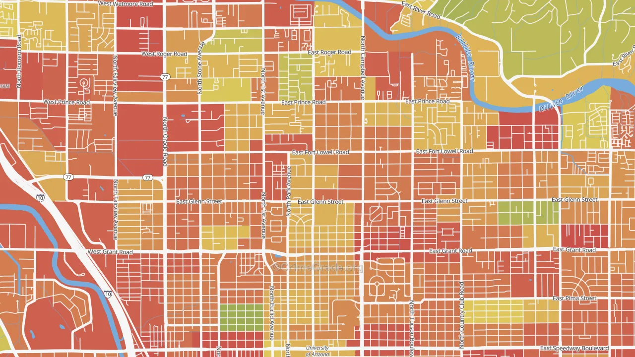 Hedrick Acres, Tucson, AZ Map of Robbery Rates