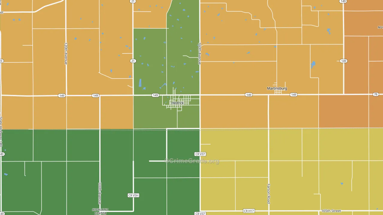 Hedrick, IA Map of Robbery Rates