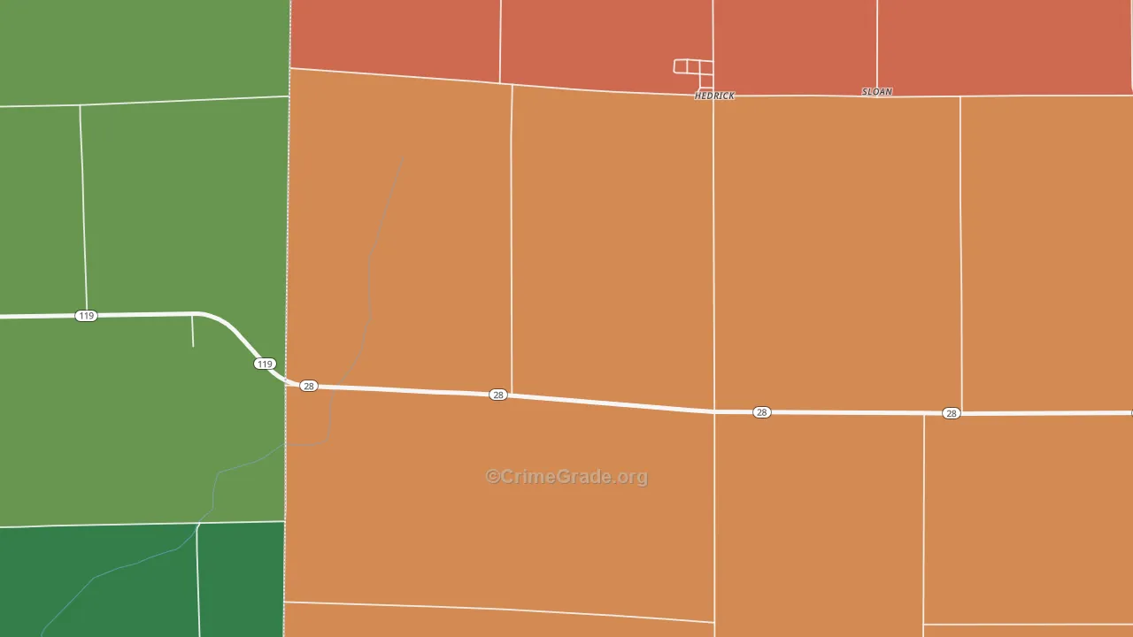 Hedrick, IN Map of Robbery Rates