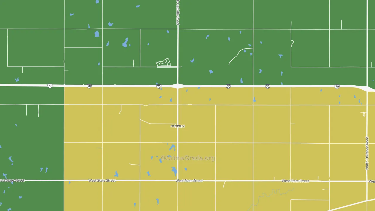 Hedville, KS Map of Robbery Rates