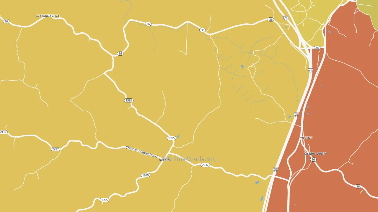 Heekin, KY Map of Robbery Rates