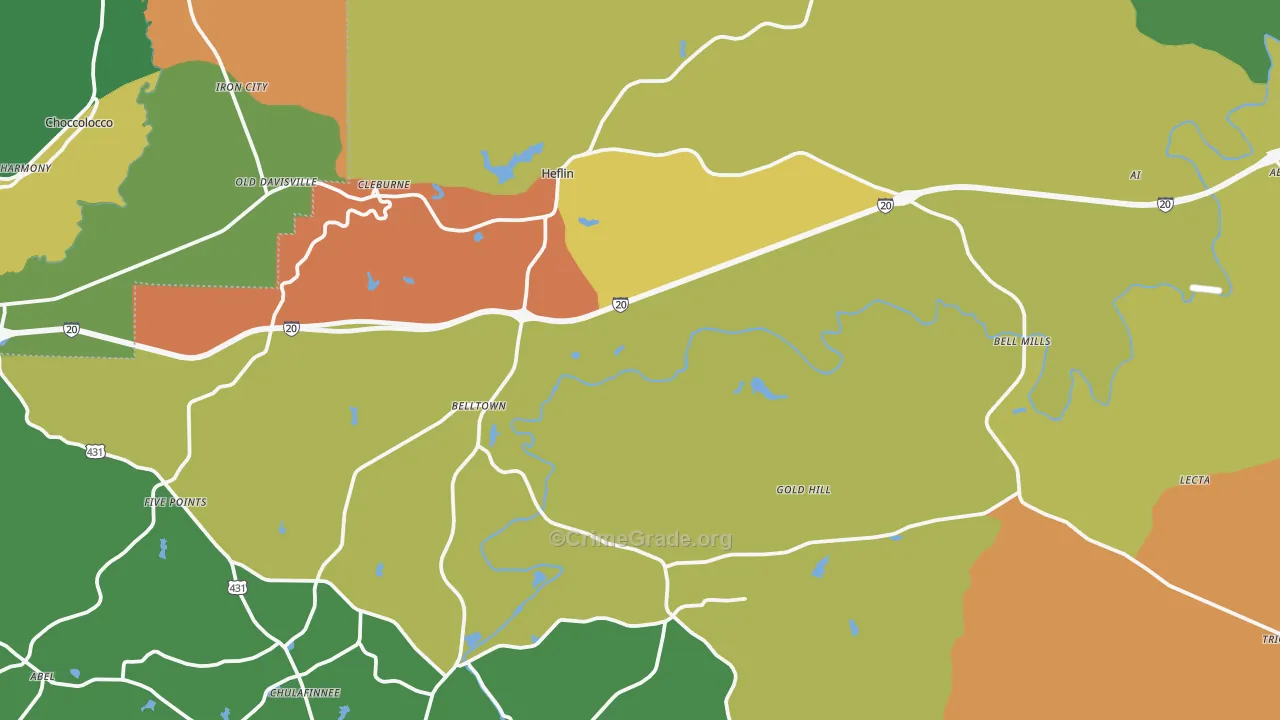Heflin, AL Map of Robbery Rates