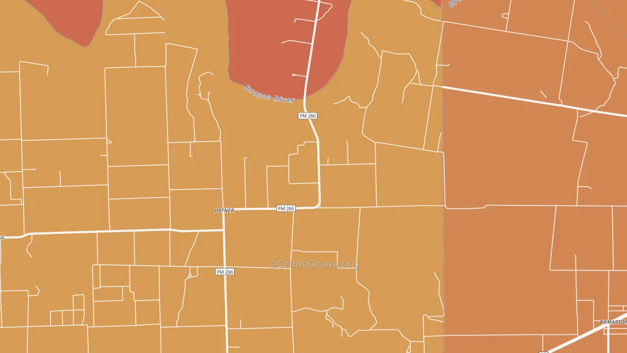 Hefner, TX Map of Robbery Rates