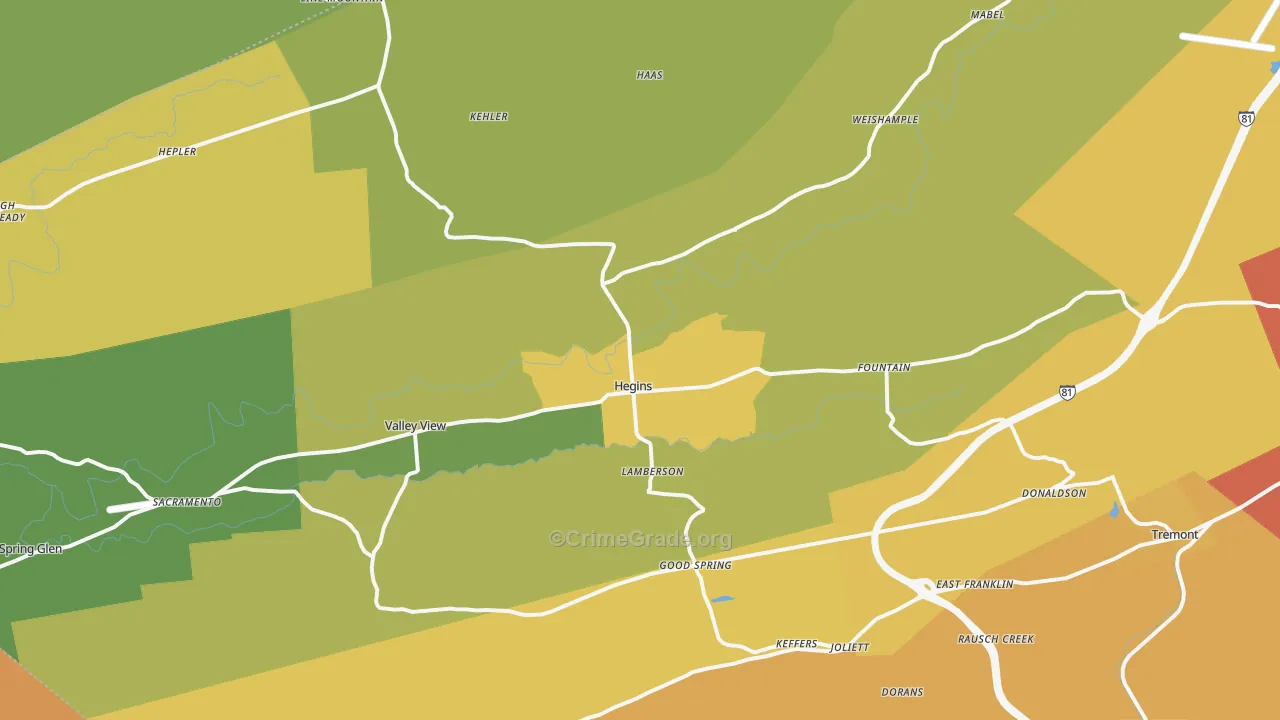 Hegins, PA Map of Robbery Rates
