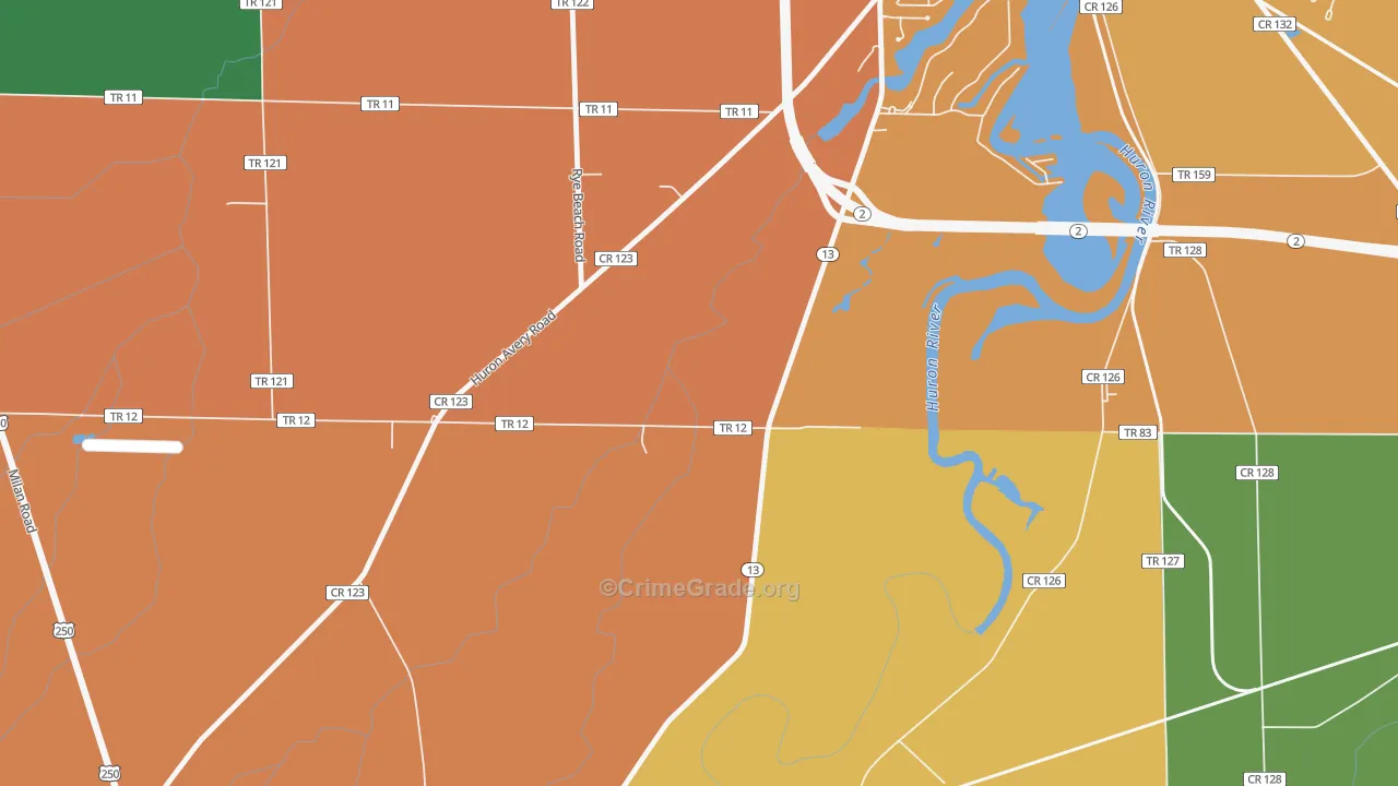 Heidelberg Beach, OH Map of Robbery Rates
