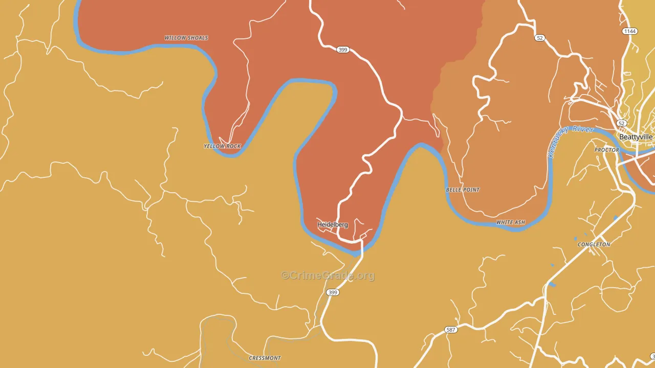 Heidelberg, KY Map of Robbery Rates
