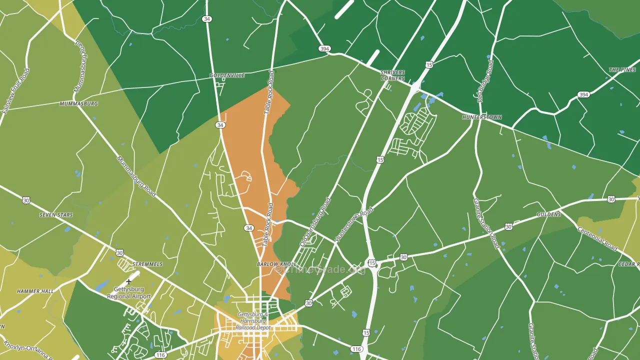 Heidlersburg, PA Map of Robbery Rates