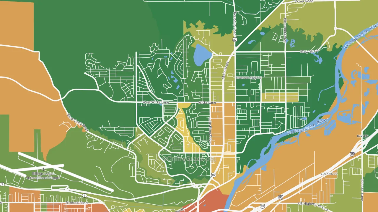 Heights, Billings, MT Map of Robbery Rates