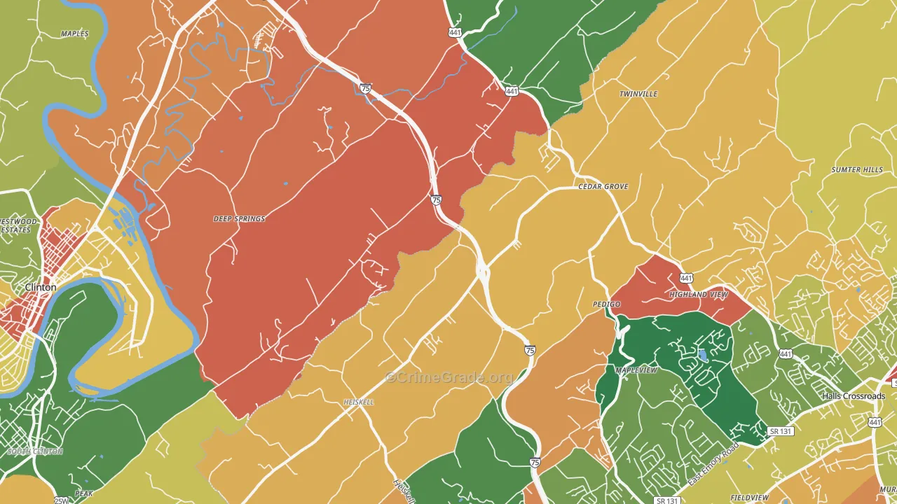 Heiskell, TN Map of Robbery Rates